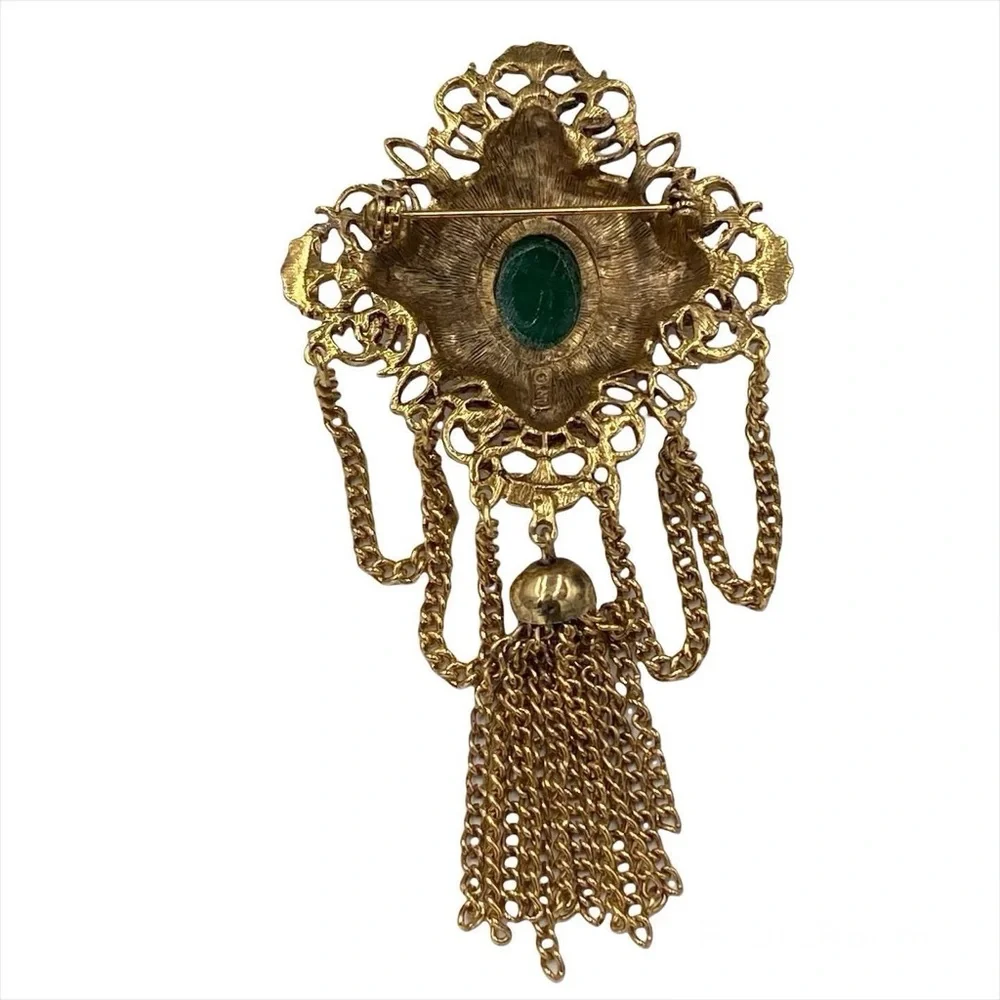 Signed ART Arthur Pepper Intaglio Cameo Renaissance Revival Tassel Brooch
